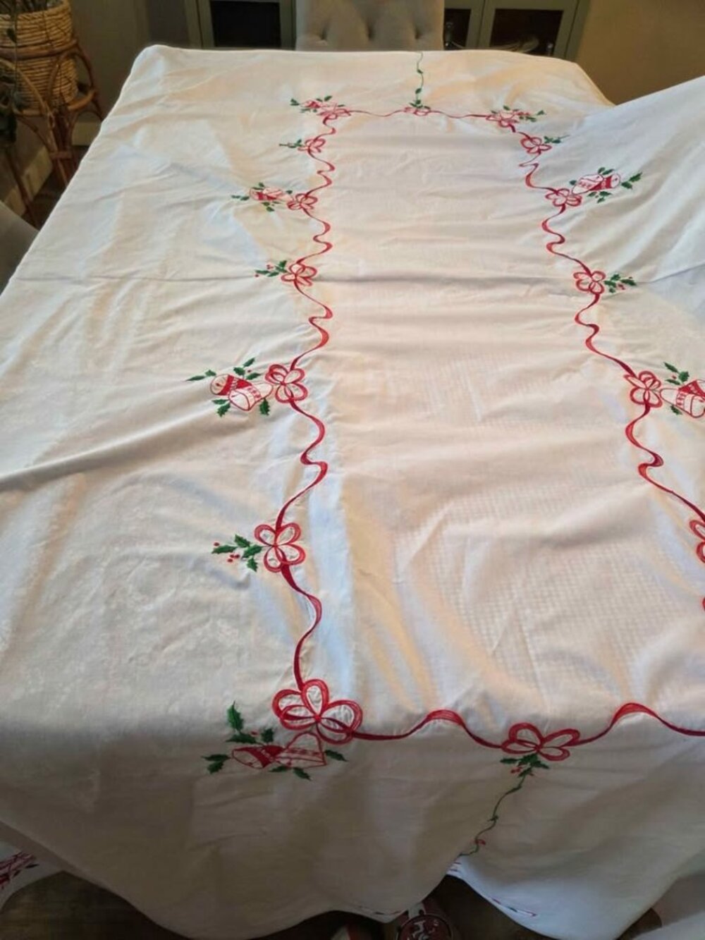 Vintage Christmas embroidered tablecloth